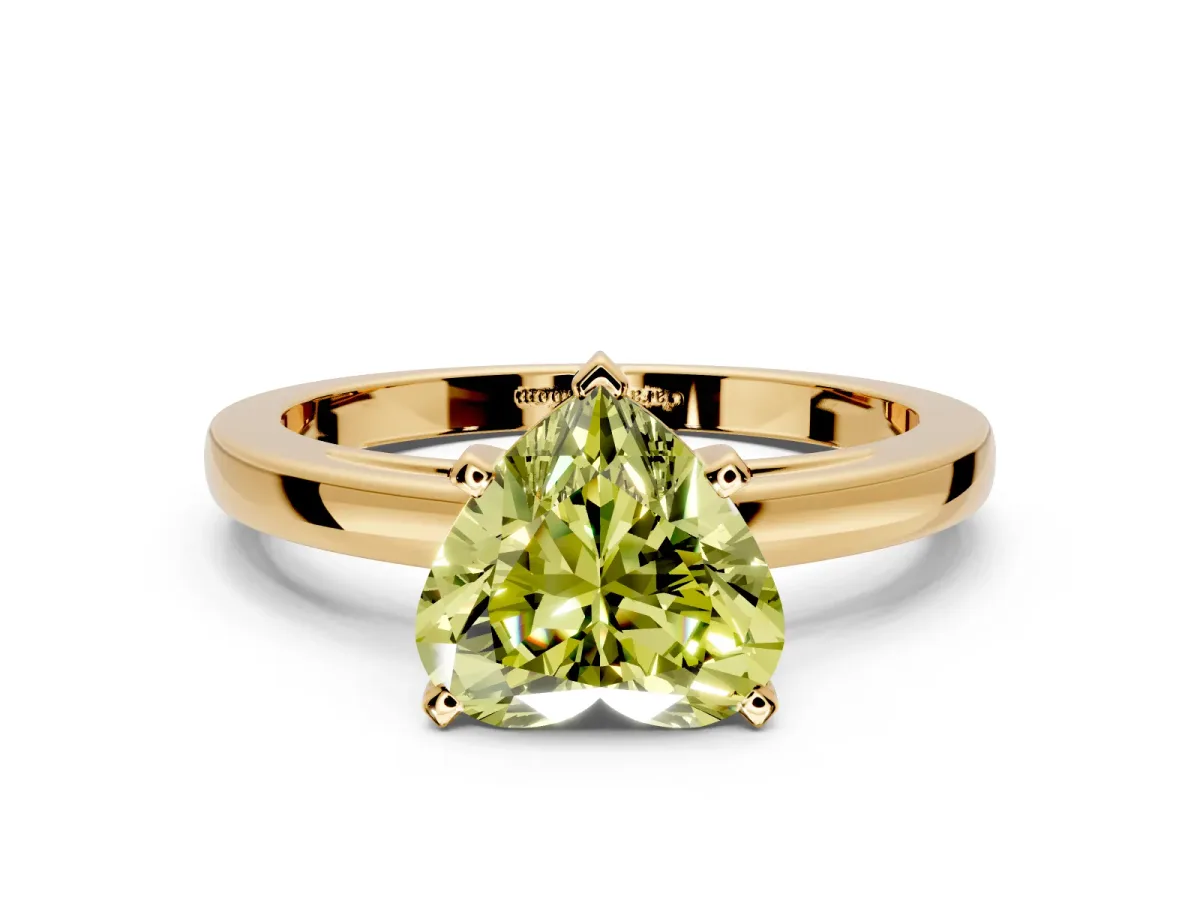 Solitaire Engagement Ring Setting for Fancy Yellow Heart-Shaped Center with Basket Rail and Prong Head in Yellow Gold