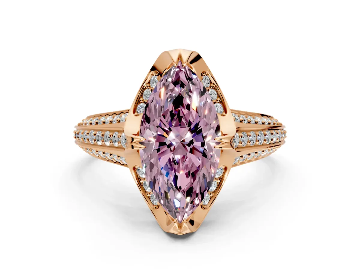Solitaire Engagement Ring Setting for Fancy Pink Marquise Center with Accented Split Shank and Prong Head in Rose Gold