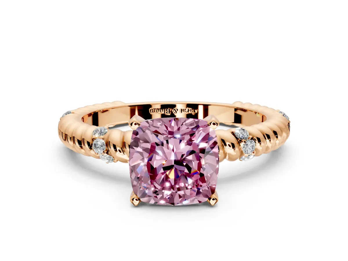 Rope Engagement Ring Setting for Fancy Pink Cushion Cut Center with Accent Shoulders and Prong Head in Rose Gold
