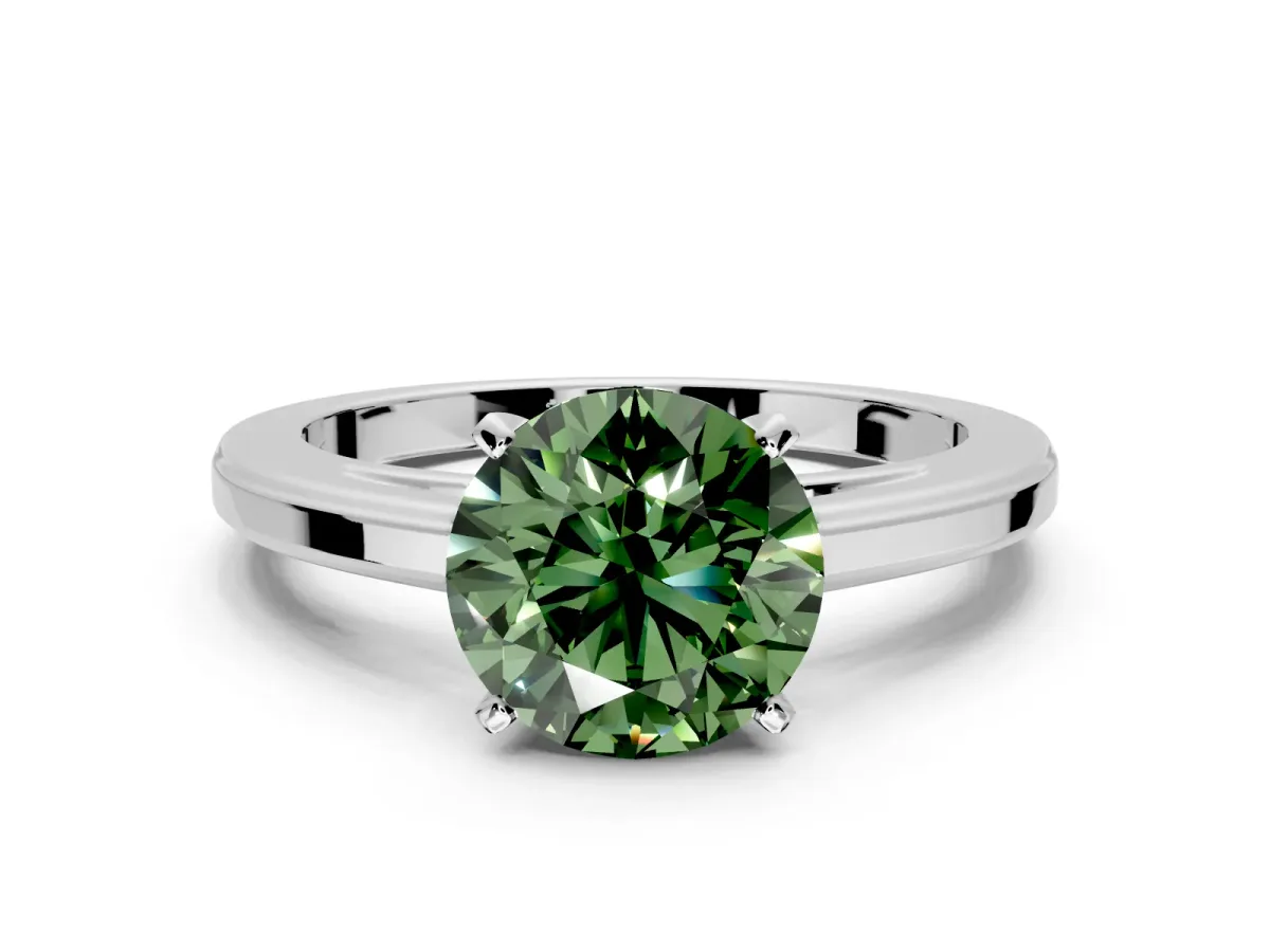 Solitaire Engagement Ring Setting for Fancy Green Round Cut Center with Flat-Sided Plain Band and Prong Head in Sterling Silver