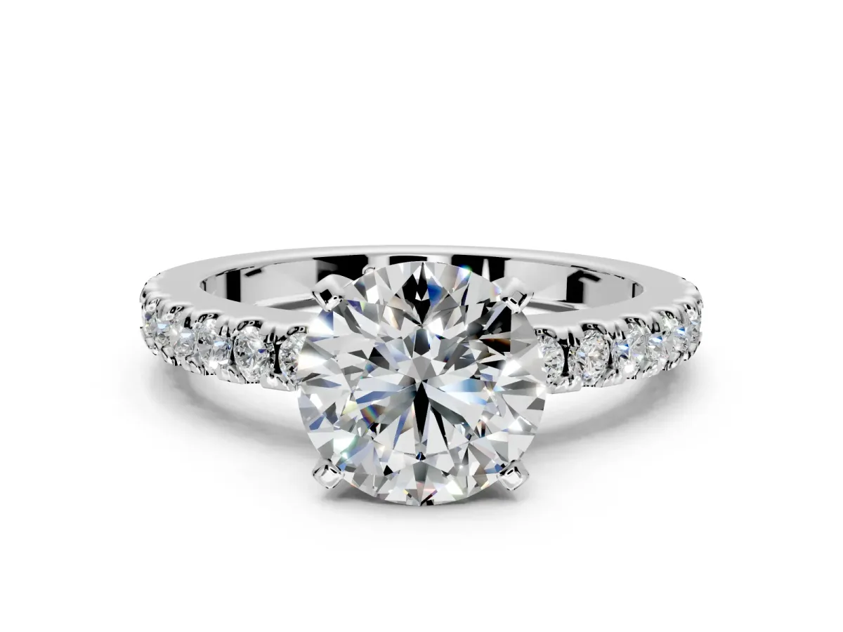 Solitaire Engagement Ring Setting for Round Cut Center with Single Row Accent Band and Prong Head in Platinum