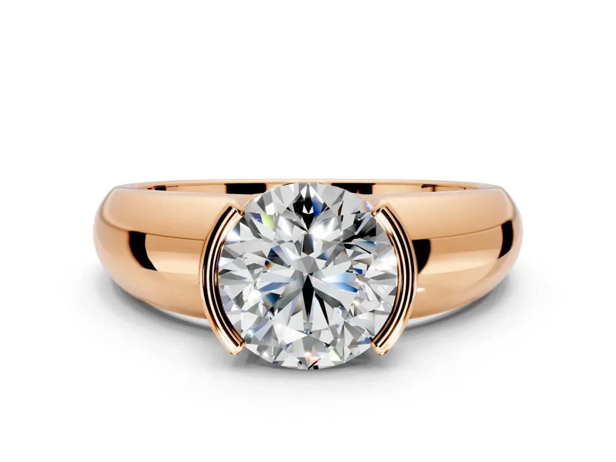 Tension Engagement Ring Setting for Round Cut Center with Wide Flat Band and Tension Head in Rose Gold