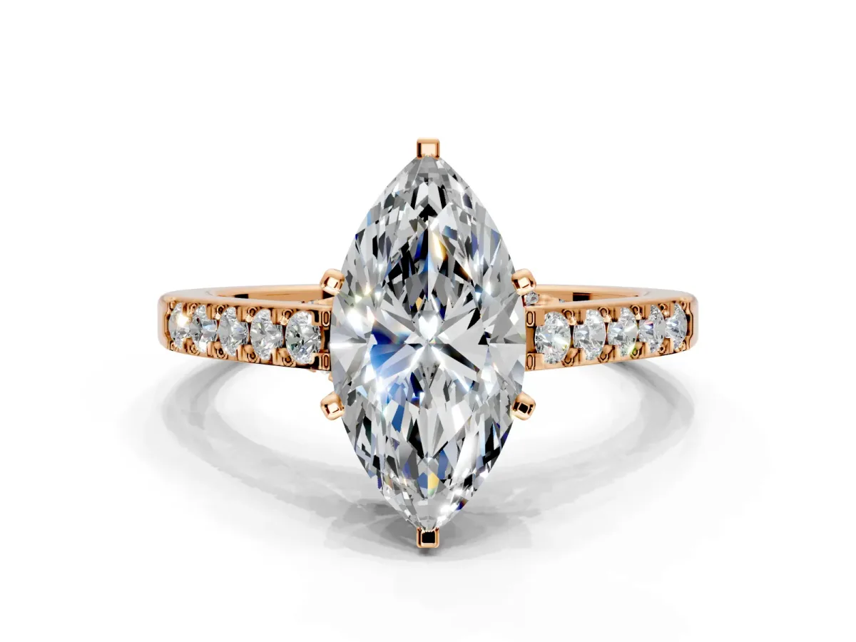Solitaire Engagement Ring Setting for Marquise Center with Crossover Accents and Prong Head in Rose Gold