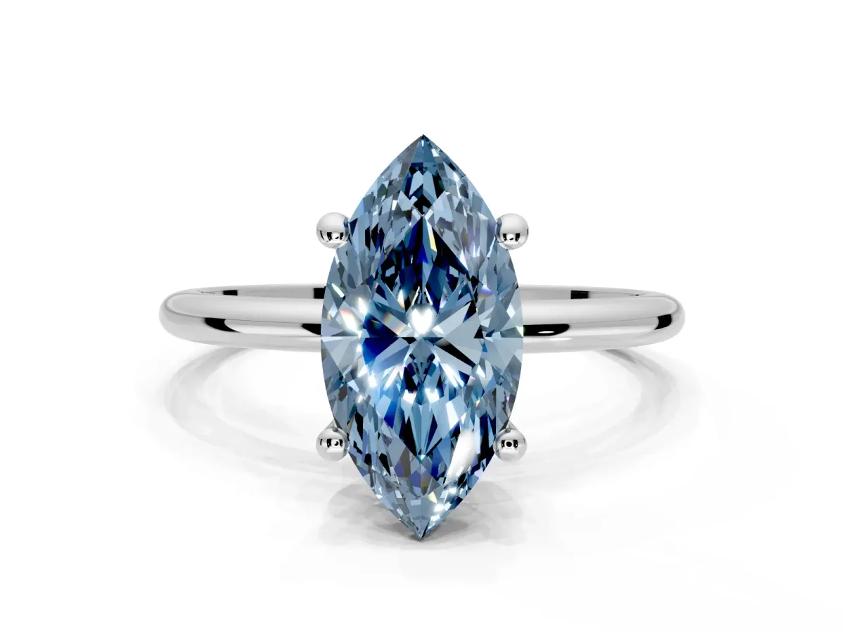 Minimalist Solitaire Engagement Ring Setting for Fancy Blue Marquise Center with Thin Band and Prong Head in Platinum