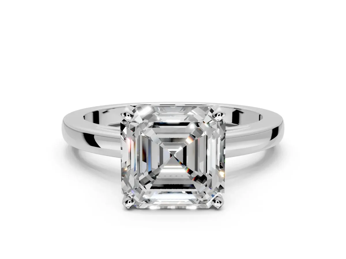 Solitaire Engagement Ring Setting for Asscher Cut Center with Basket Rail and Prong Head in White Gold