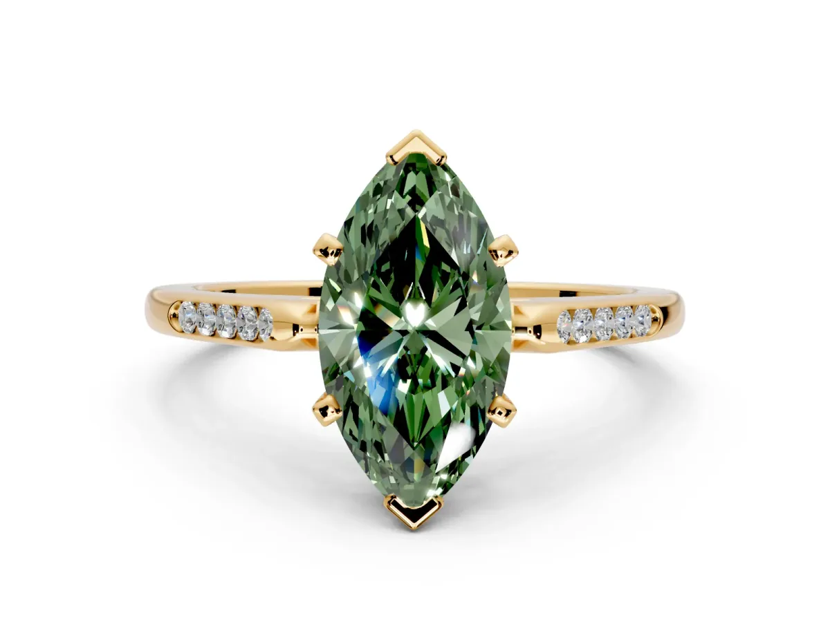 Solitaire Engagement Ring Setting for Fancy Green Marquise Center with Channel Accents and Prong Head in Yellow Gold