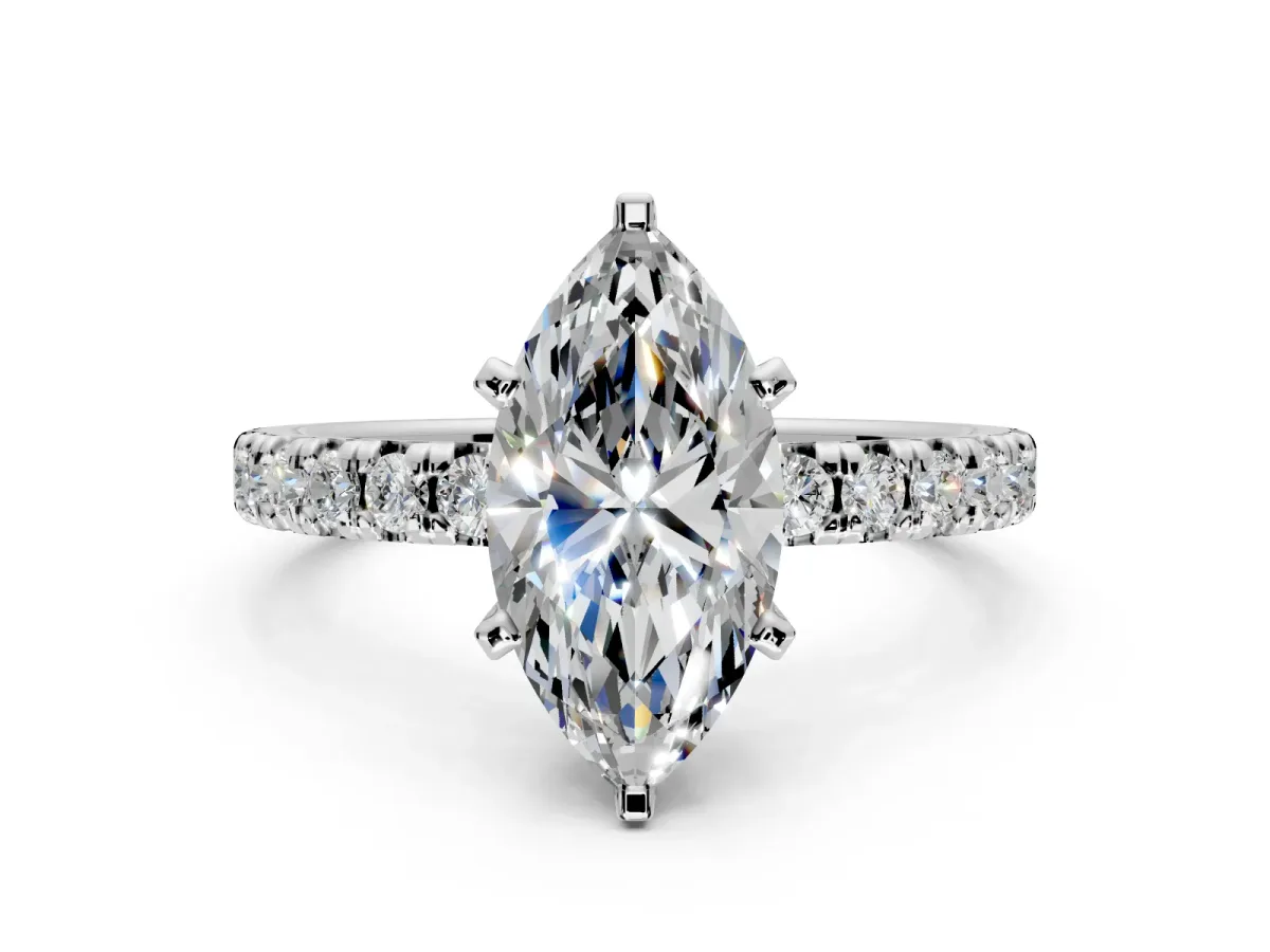 Solitaire Engagement Ring Setting for Marquise Center with Large Accents and Prong Head in Platinum