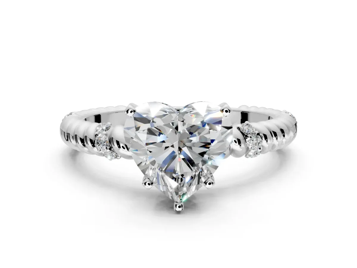 Rope Engagement Ring Setting for Heart-Shaped Center with Accent Shoulders and Prong Head in Platinum