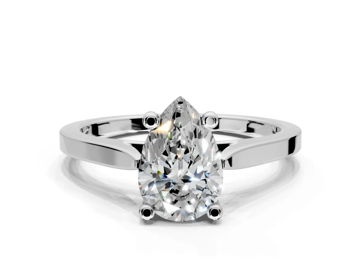Solitaire Engagement Ring Setting for Pear-Shaped Center with Tapered Shoulders and Prong Head in Sterling Silver