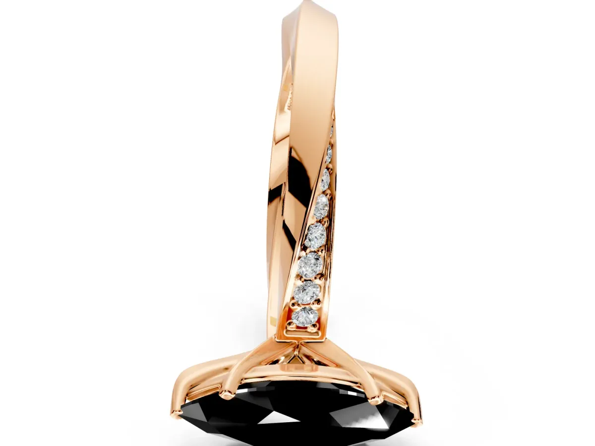 Side Accent Engagement Ring Setting for Fancy Black Marquise Center with Accent Shoulders and Prong Head in Rose Gold