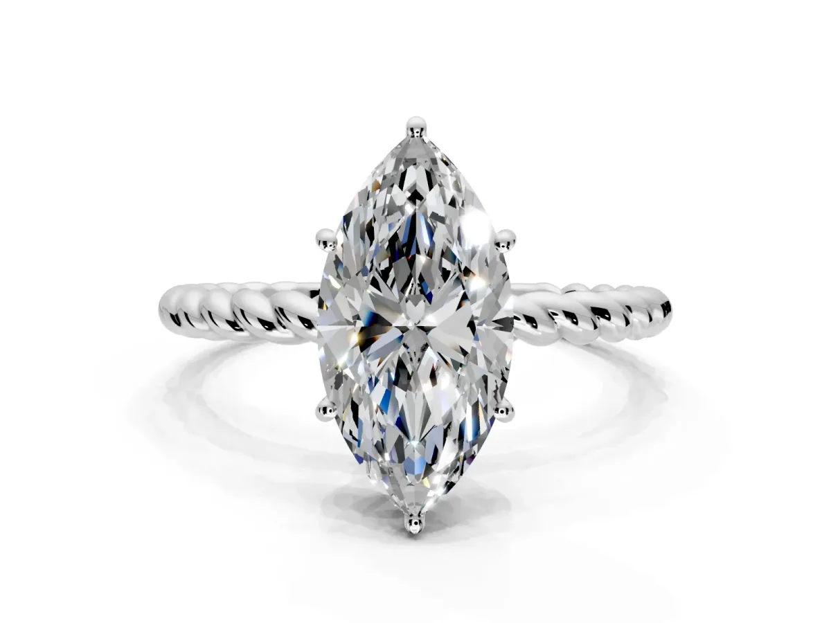 Solitaire Engagement Ring Setting for Marquise Center with Plain Twisted Rope Band and Prong Head in Platinum