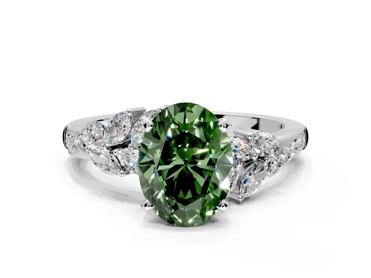 Solitaire Engagement Ring Setting for Fancy Green Oval Center with Marquise Accent Twist Band and Prong Head in Sterling Silver