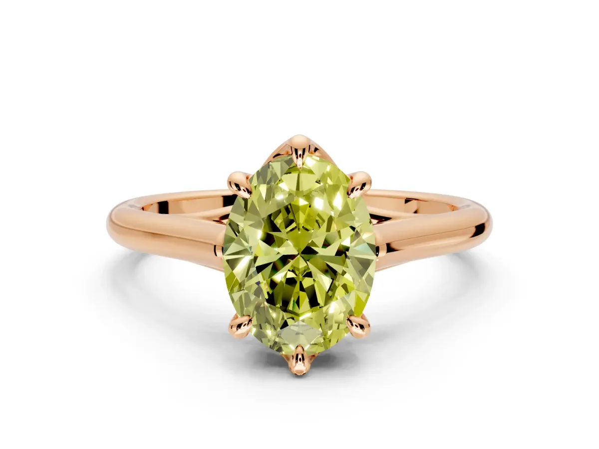 Solitaire Engagement Ring Setting for Fancy Yellow Oval Center with Cathedral Band and Prong Head in Rose Gold