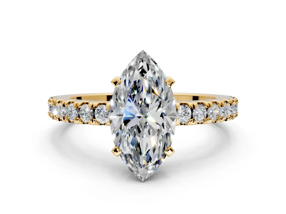 Solitaire Engagement Ring Setting for Marquise Center with Single Row Accent Band and Prong Head in Yellow Gold