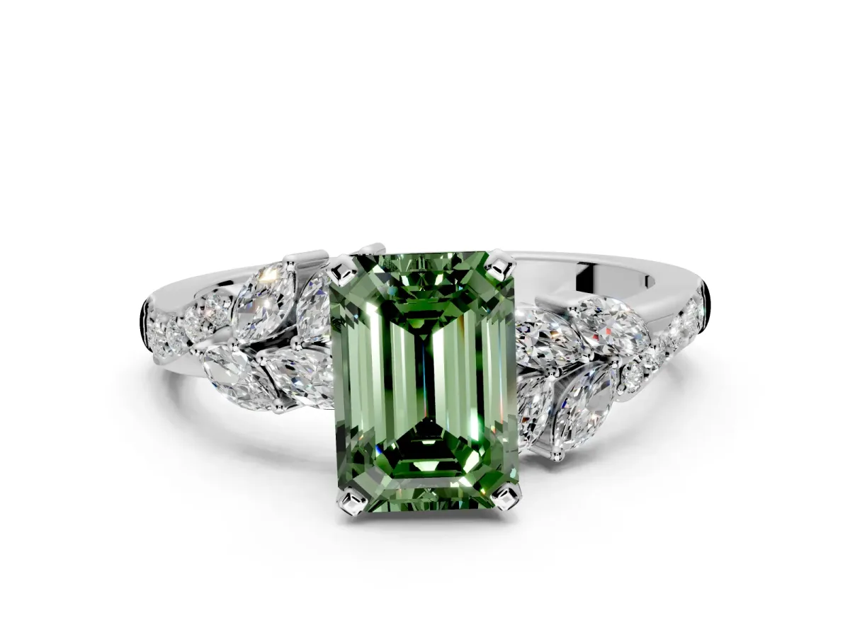 Solitaire Engagement Ring Setting for Fancy Green Emerald Cut Center with Marquise Accent Twist Band and Prong Head in Platinum