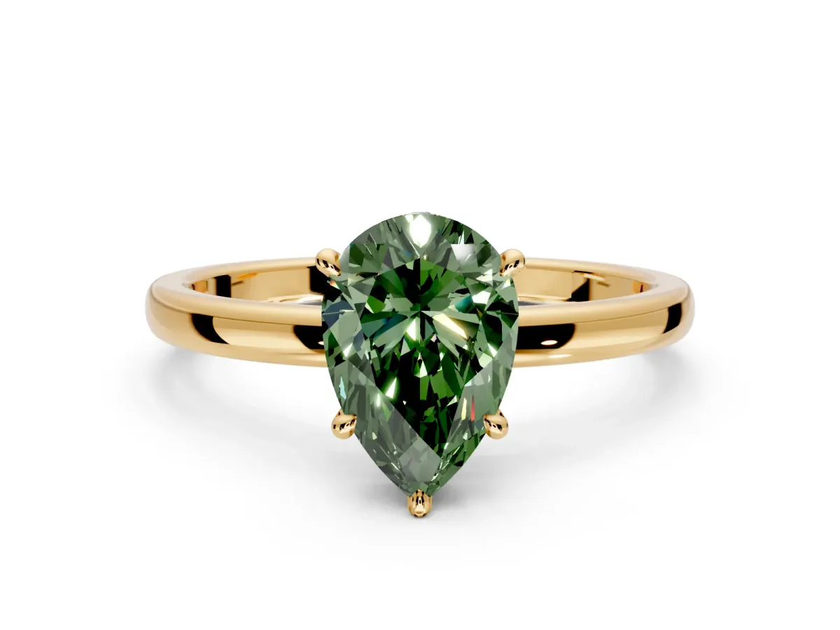 Hidden Halo Engagement Ring Setting for Fancy Green Pear-Shaped Center with Plain Band and Tall Prong Head in Yellow Gold