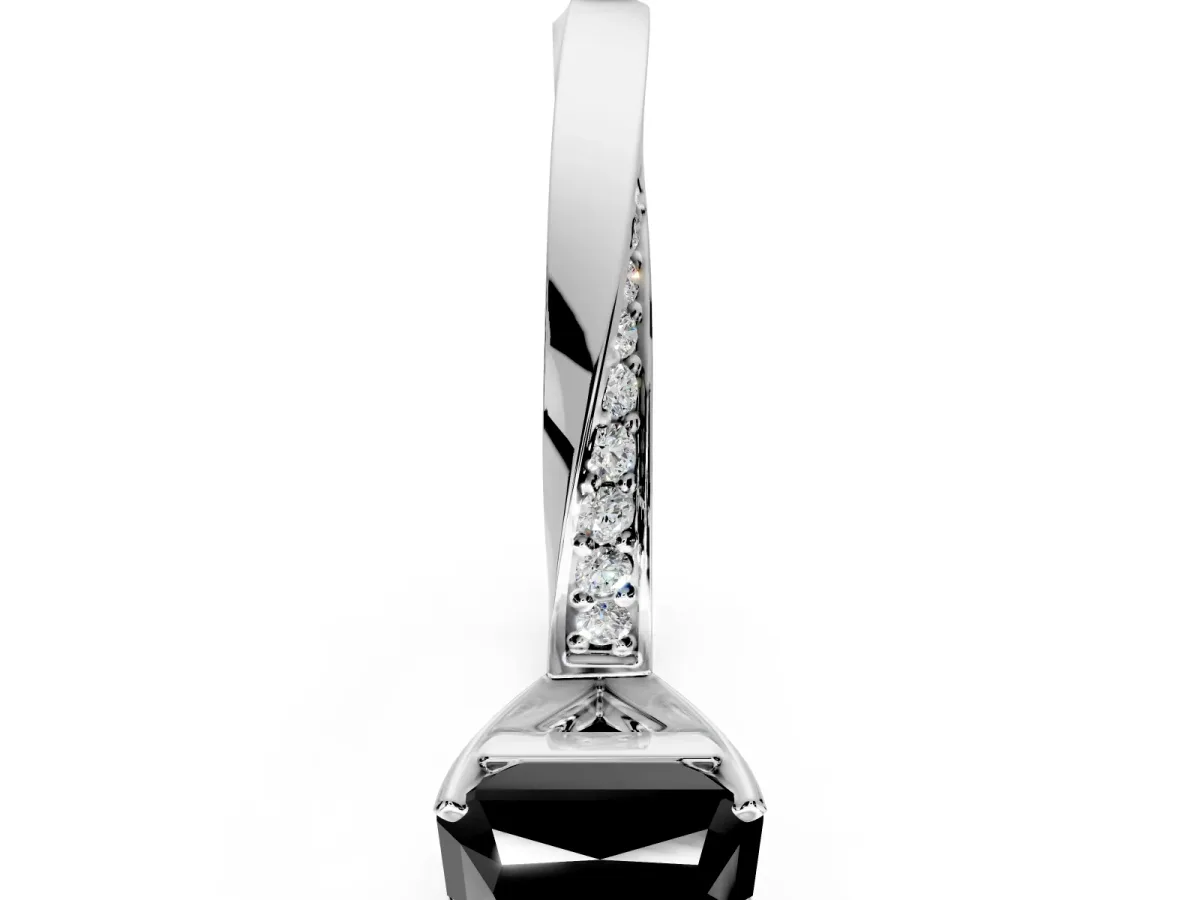 Side Accent Engagement Ring Setting for Fancy Black Radiant Cut Center with Accent Shoulders and Prong Head in White Gold