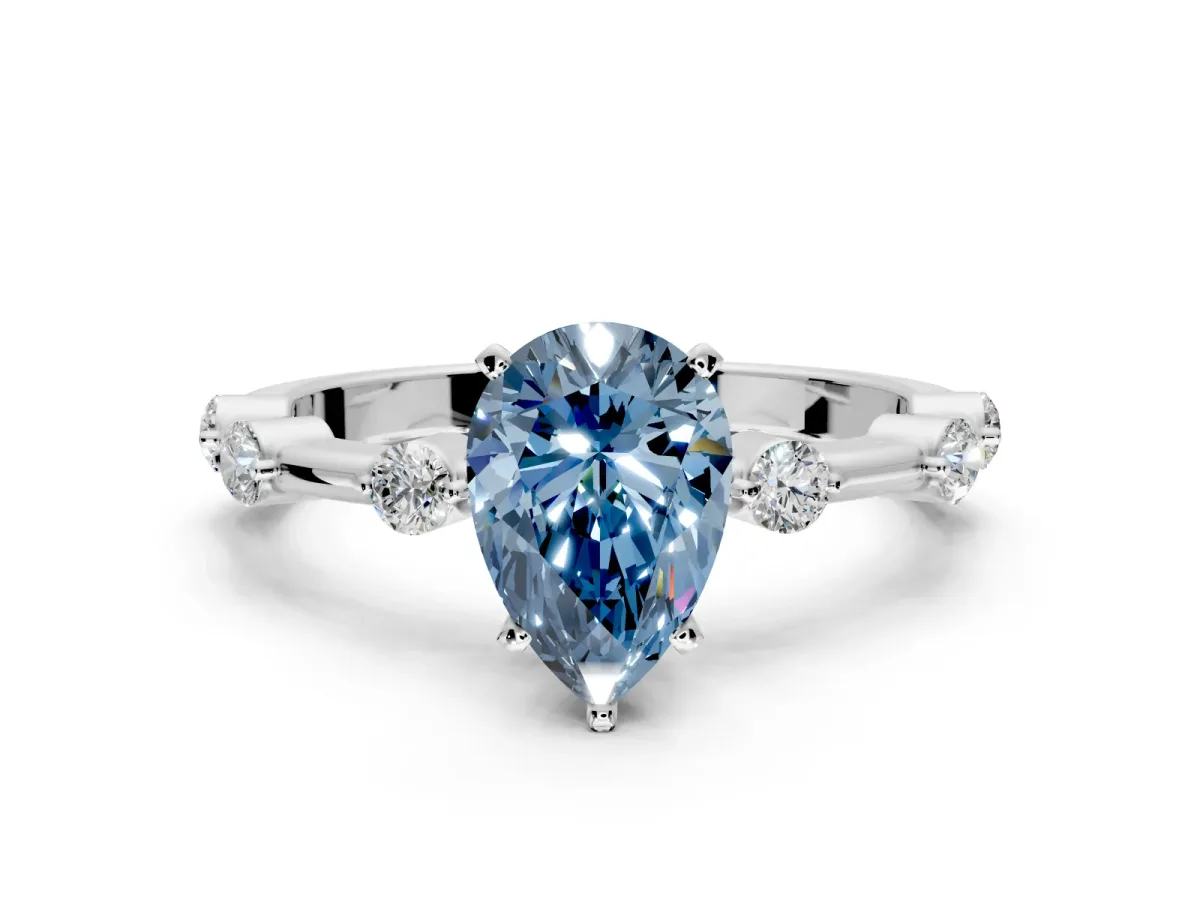 Solitaire Engagement Ring Setting for Fancy Blue Pear-Shaped Center with Bezel Station Band and Prong Head in Sterling Silver