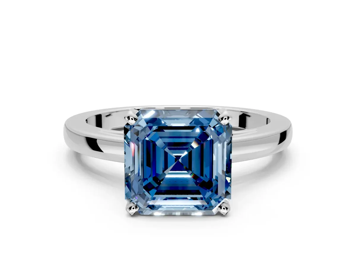 Solitaire Engagement Ring Setting for Fancy Blue Asscher Cut Center with Basket Rail and Prong Head in Platinum