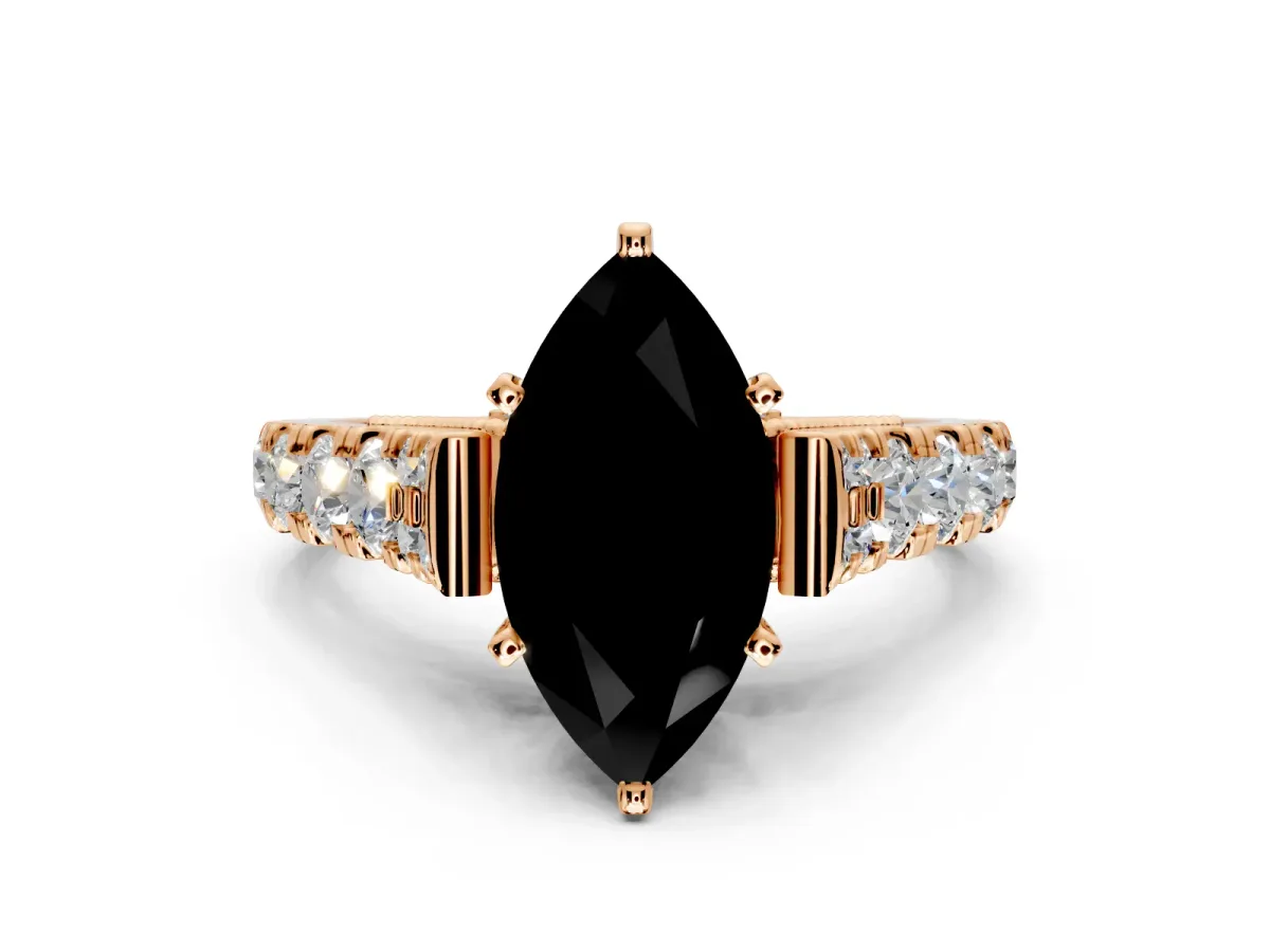 Solitaire Engagement Ring Setting for Fancy Black Marquise Center with Pave Cathedral Shoulders and Prong Head in Rose Gold