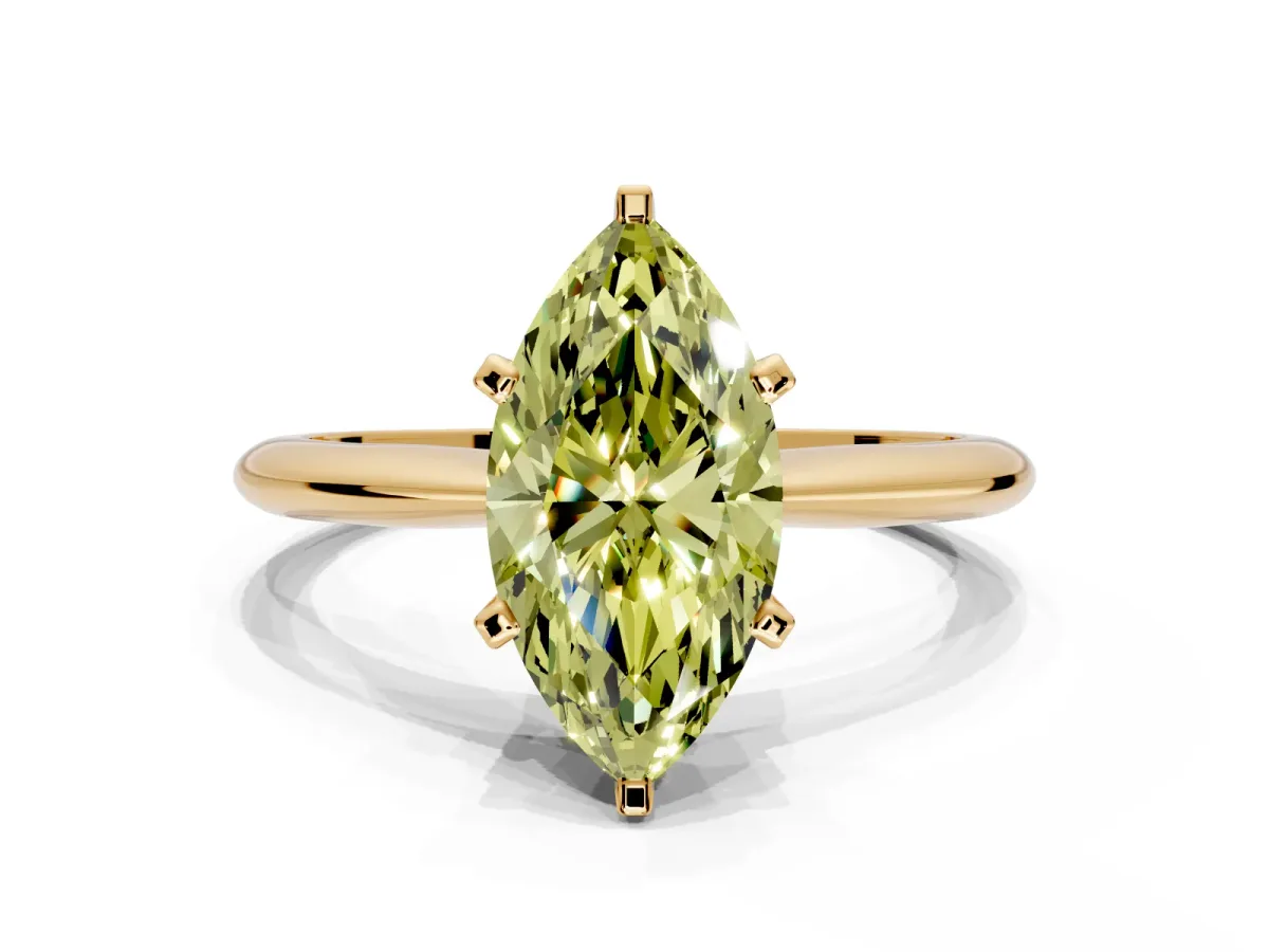 Solitaire Engagement Ring Setting for Fancy Yellow Marquise Center with Knife Ridge Band and Claw Prong Head in Yellow Gold