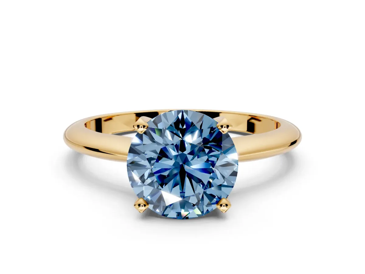 Solitaire Engagement Ring Setting for Fancy Blue Round Cut Center with Knife Ridge Band and Claw Prong Head in Yellow Gold