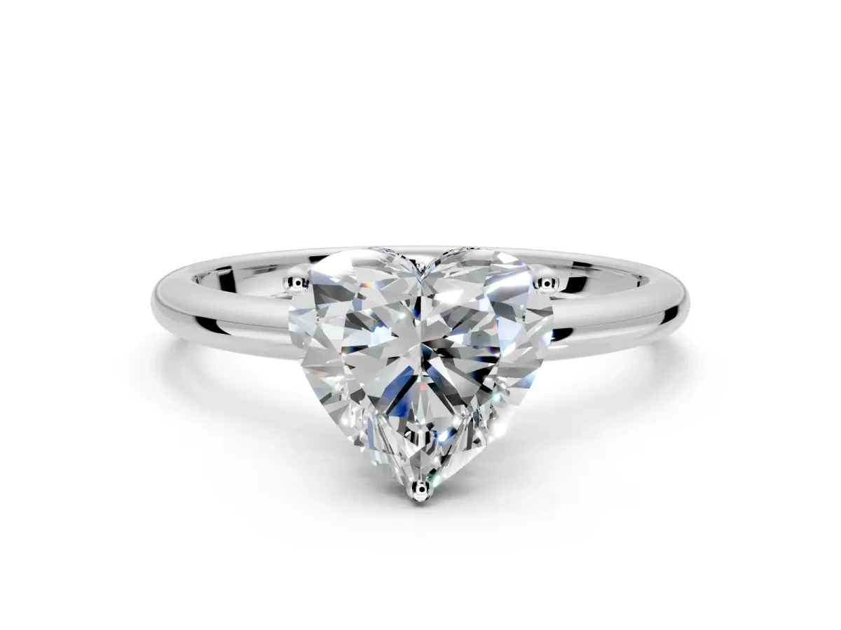 Hidden Halo Engagement Ring Setting for Heart-Shaped Center with Thin Round-Wire Band and Prong Head in Sterling Silver