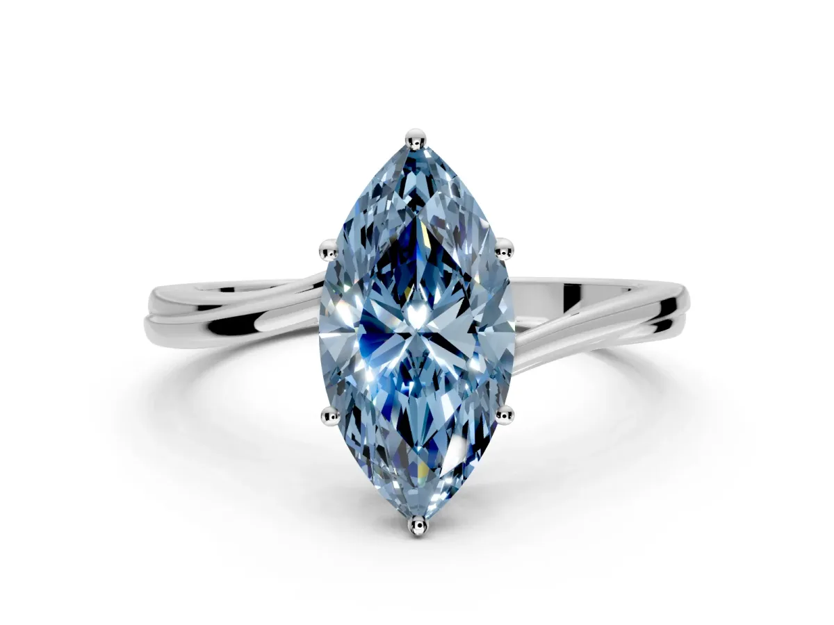 Solitaire Engagement Ring Setting for Fancy Blue Marquise Center with Plain Bypass Twist Band and Prong Head in Platinum