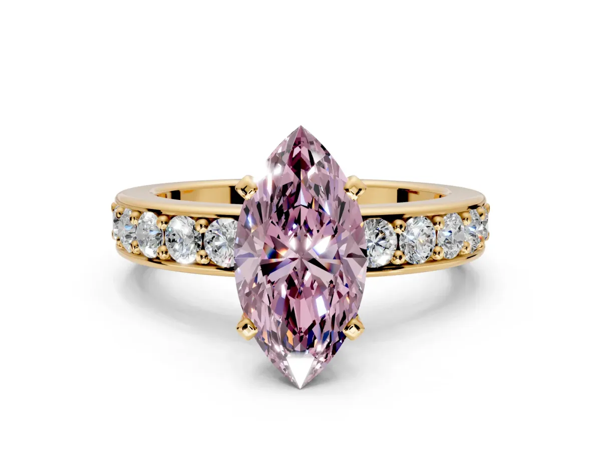 Solitaire Engagement Ring Setting for Fancy Pink Marquise Center with Channel-Set Accents and Prong Head in Yellow Gold