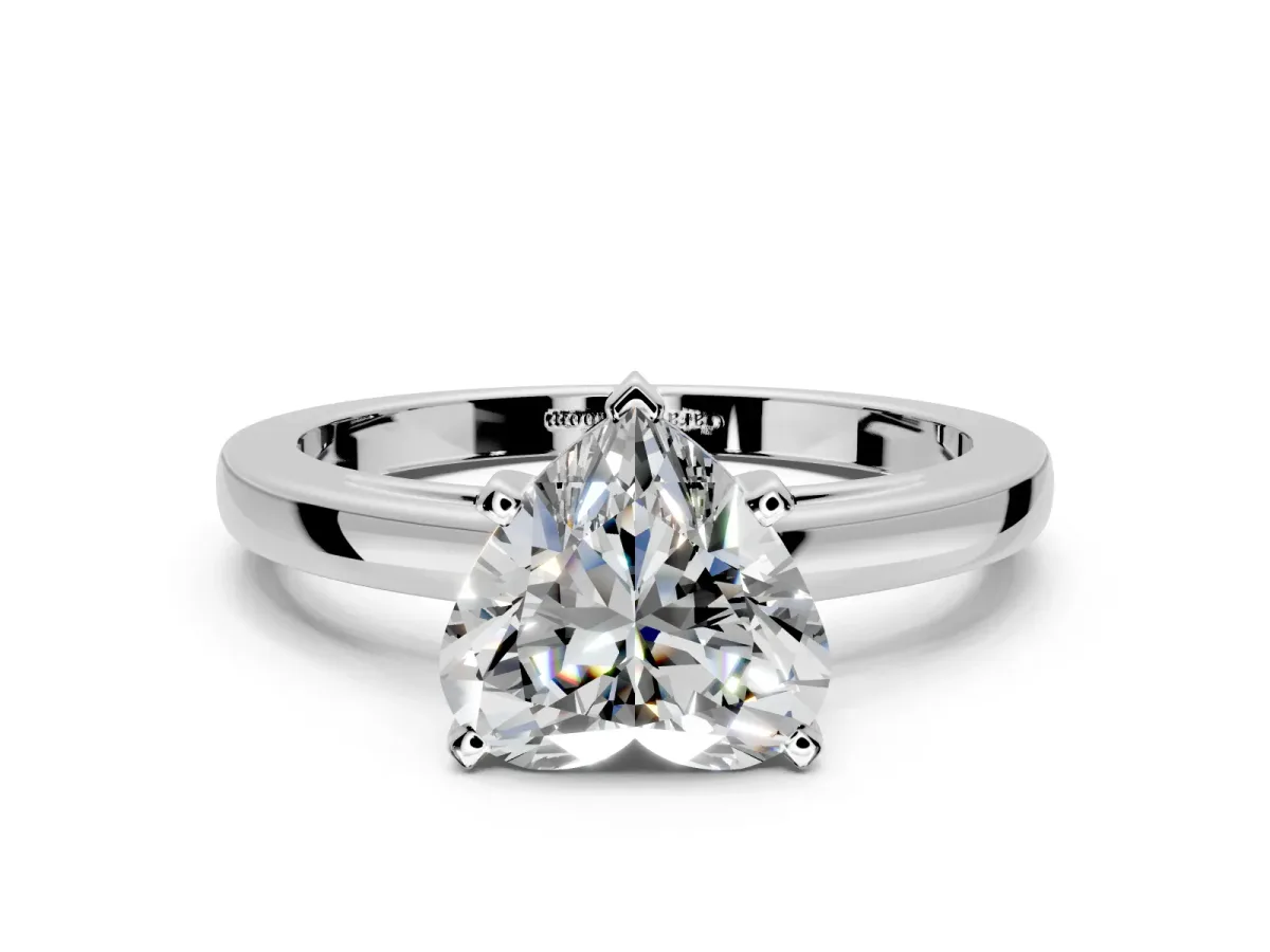 Solitaire Engagement Ring Setting for Heart-Shaped Center with Basket Rail and Prong Head in Platinum