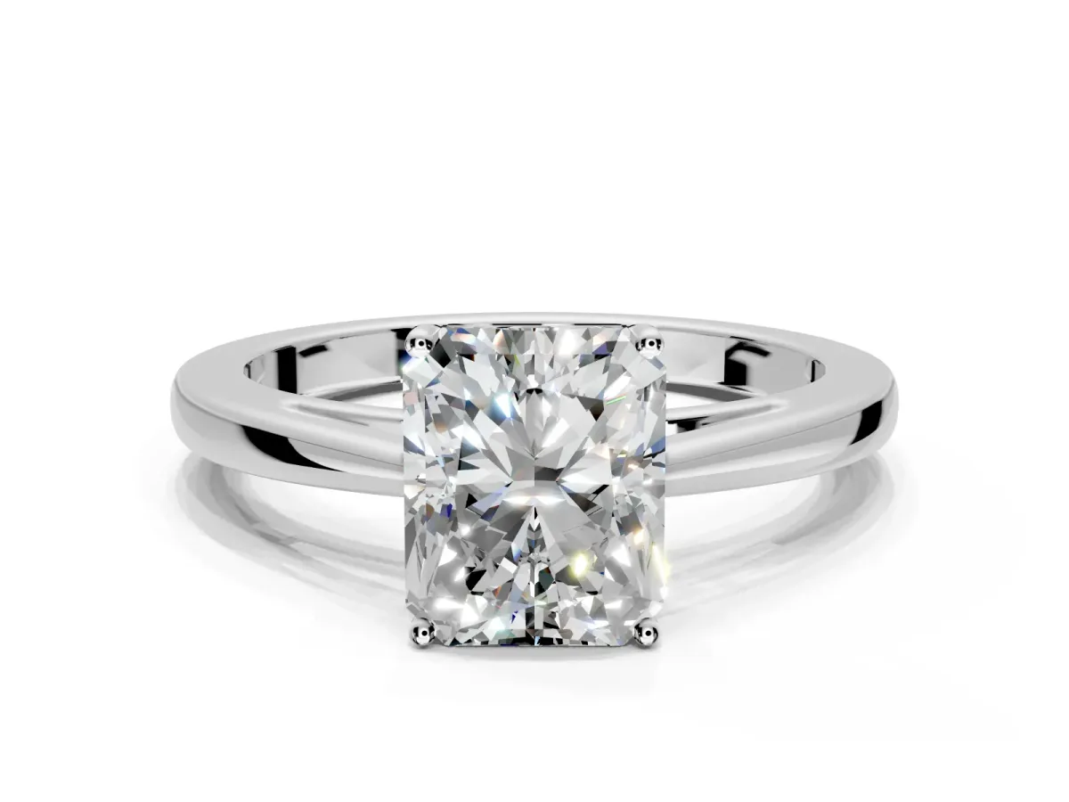 Solitaire Engagement Ring Setting for Radiant Cut Center with Open Cathedral Shoulders and Prong Head in Sterling Silver