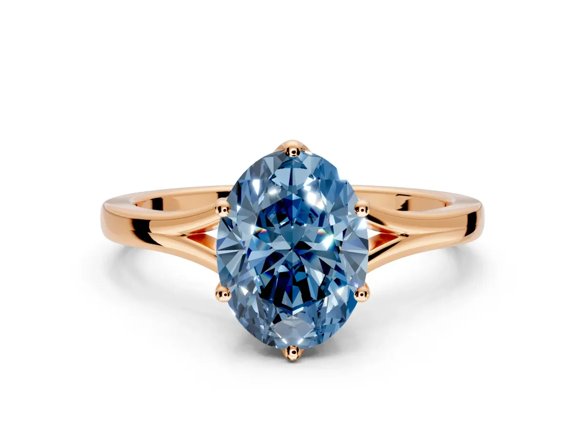 Solitaire Engagement Ring Setting for Fancy Blue Oval Center with Plain Split Shank and Prong Head in Rose Gold