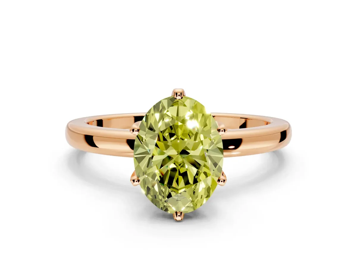 Solitaire Engagement Ring Setting for Fancy Yellow Oval Center with Plain Band and Tulip Prong Head in Rose Gold