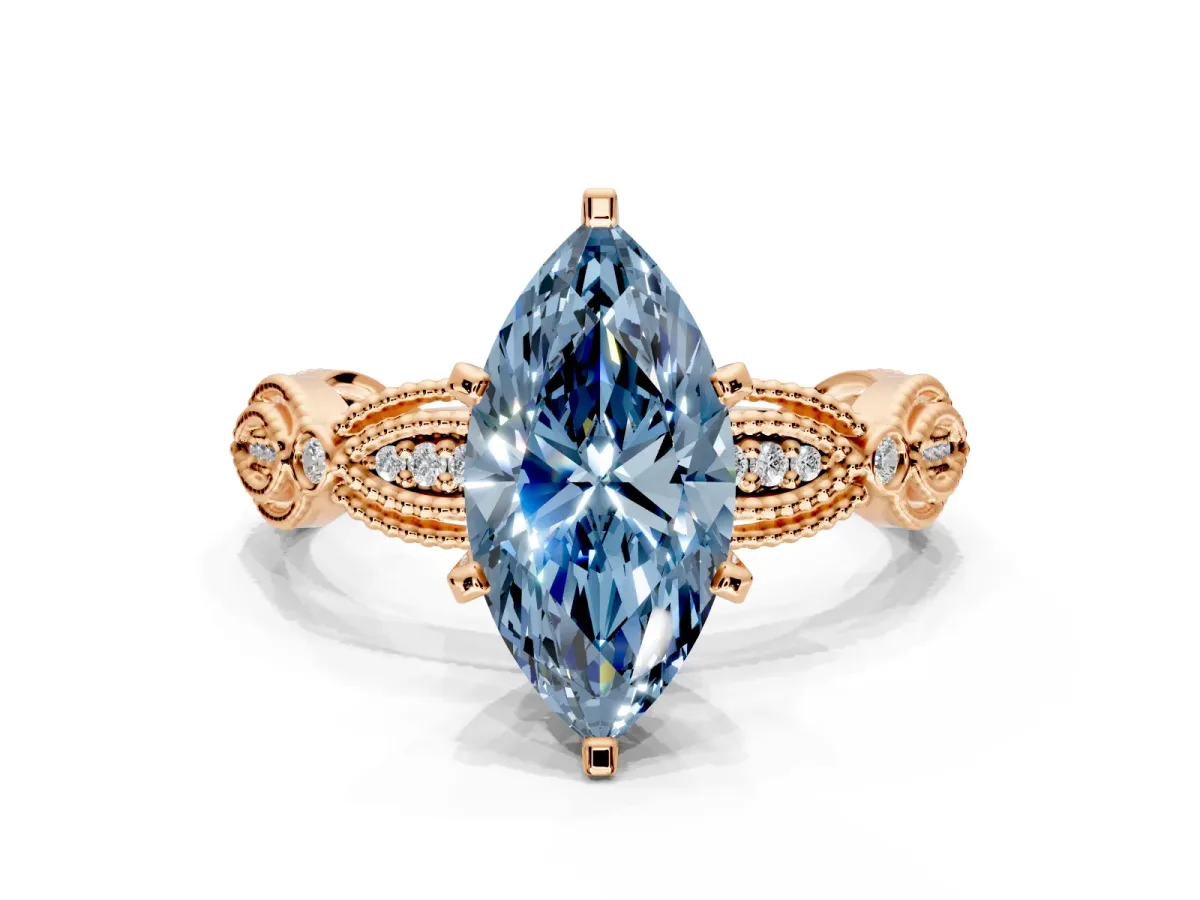 Solitaire Engagement Ring Setting for Fancy Blue Marquise Center with Marquise Panel Band and Prong Head in Rose Gold