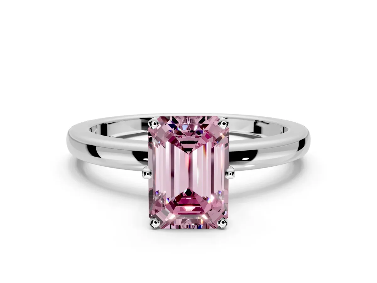 Solitaire Engagement Ring Setting for Fancy Pink Emerald Cut Center with Plain Band and Tulip Prong Head in Platinum