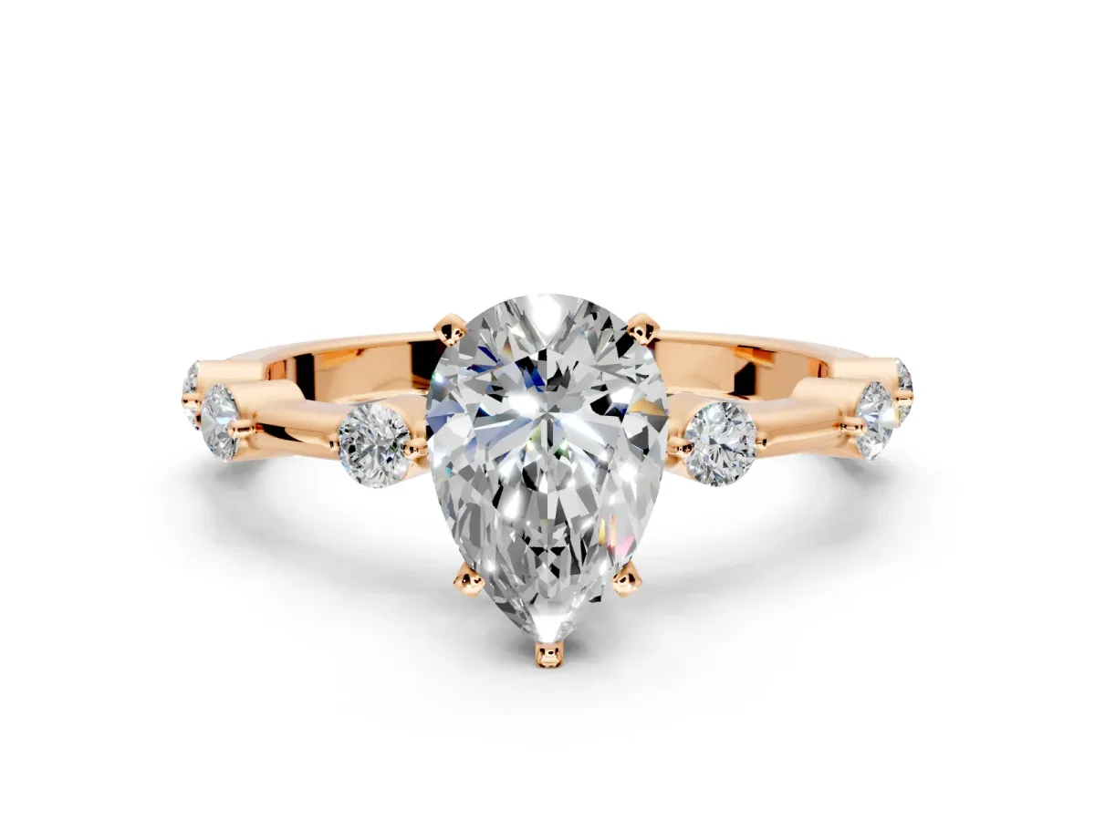 Solitaire Engagement Ring Setting for Pear-Shaped Center with Bezel Station Band and Prong Head in Rose Gold