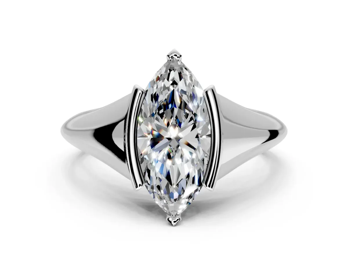 Tension Engagement Ring Setting for Marquise Center with Wide Tapered Band and Tension Head in Platinum