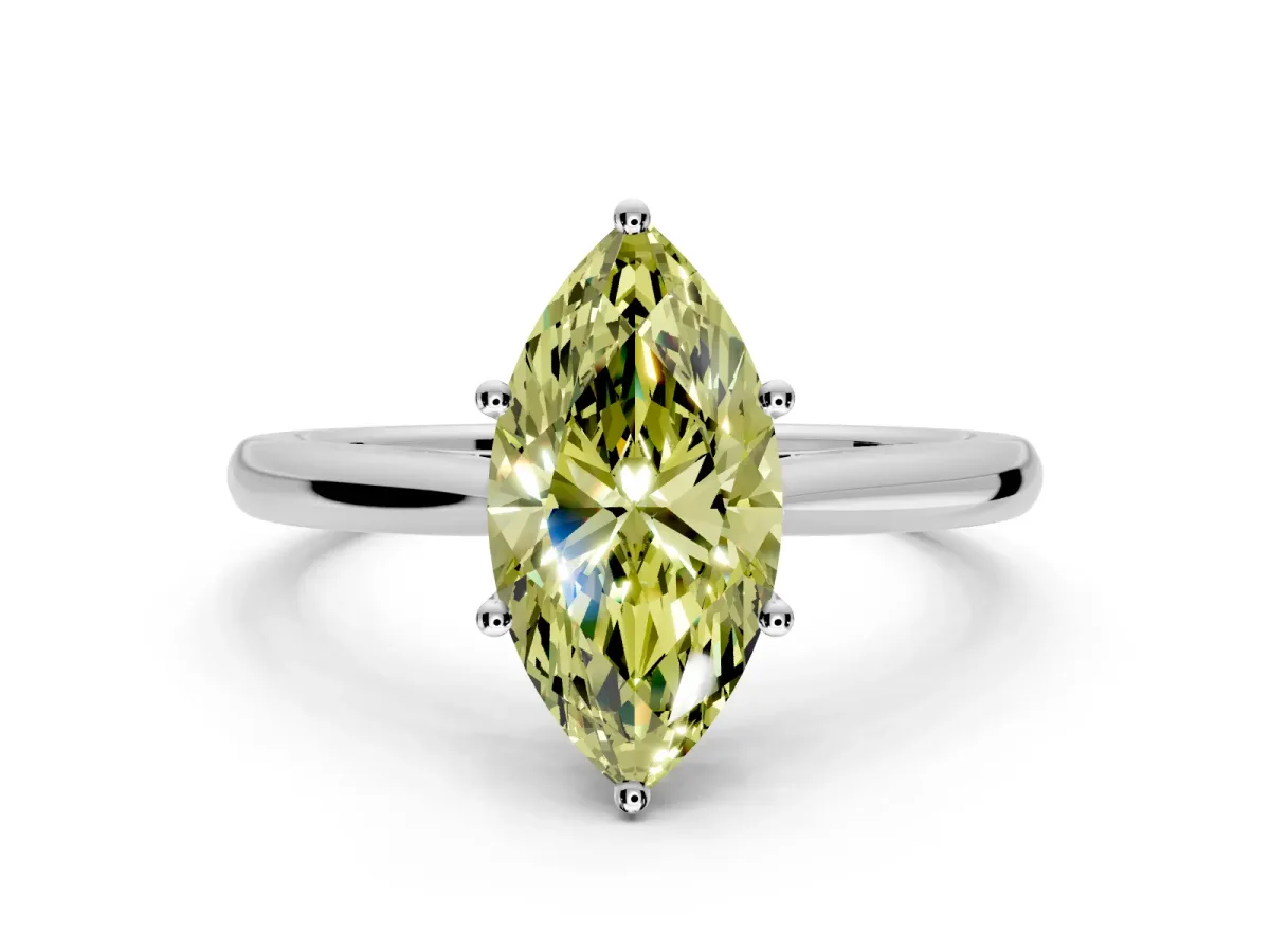 Solitaire Engagement Ring Setting for Fancy Yellow Marquise Center with Narrow Cathedral Band and Prong Head in Platinum