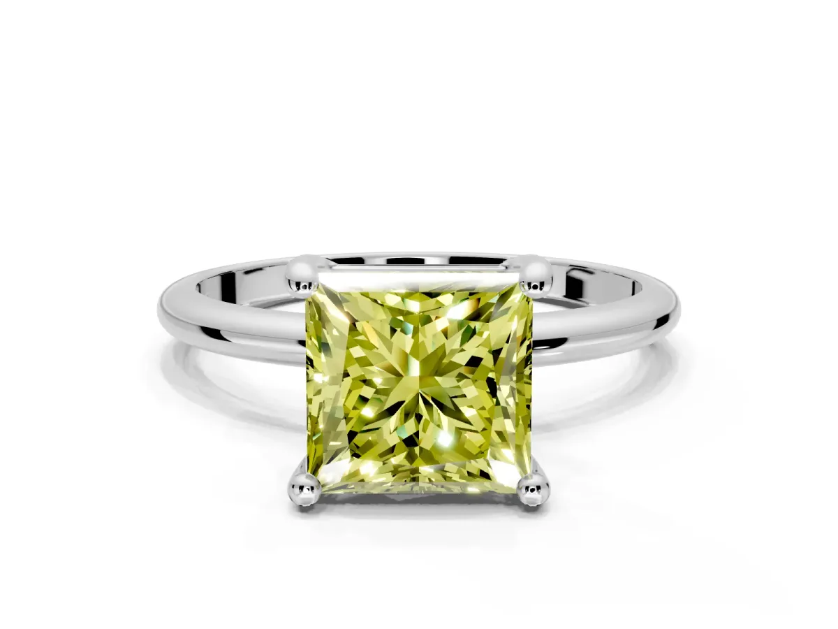 Minimalist Solitaire Engagement Ring Setting for Fancy Yellow Princess Cut Center with Thin Band and Prong Head in Sterling Silver