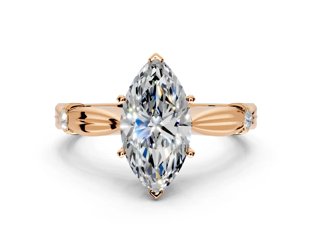 Solitaire Engagement Ring Setting for Marquise Center with Carved Leaf Shoulders and Prong Head in Rose Gold