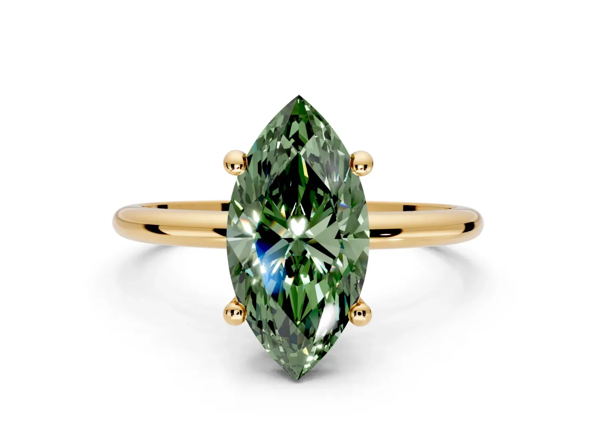 Minimalist Solitaire Engagement Ring Setting for Fancy Green Marquise Center with Thin Band and Prong Head in Yellow Gold