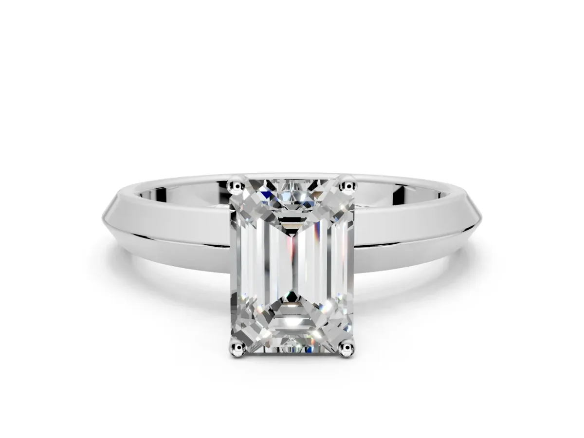 Solitaire Engagement Ring Setting for Emerald Cut Center with Wide Knife Ridge Band and Prong Head in Sterling Silver