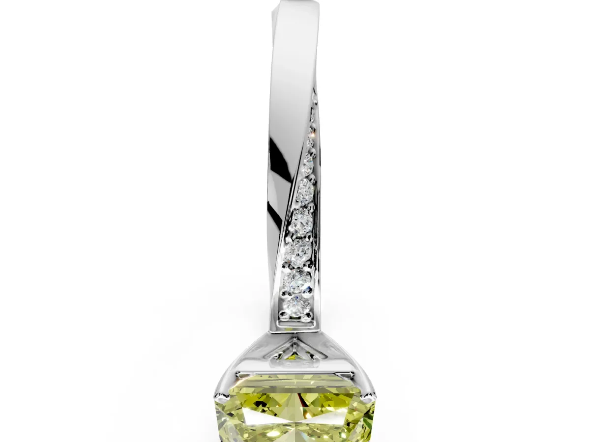 Side Accent Engagement Ring Setting for Fancy Yellow Radiant Cut Center with Accent Shoulders and Prong Head in Platinum