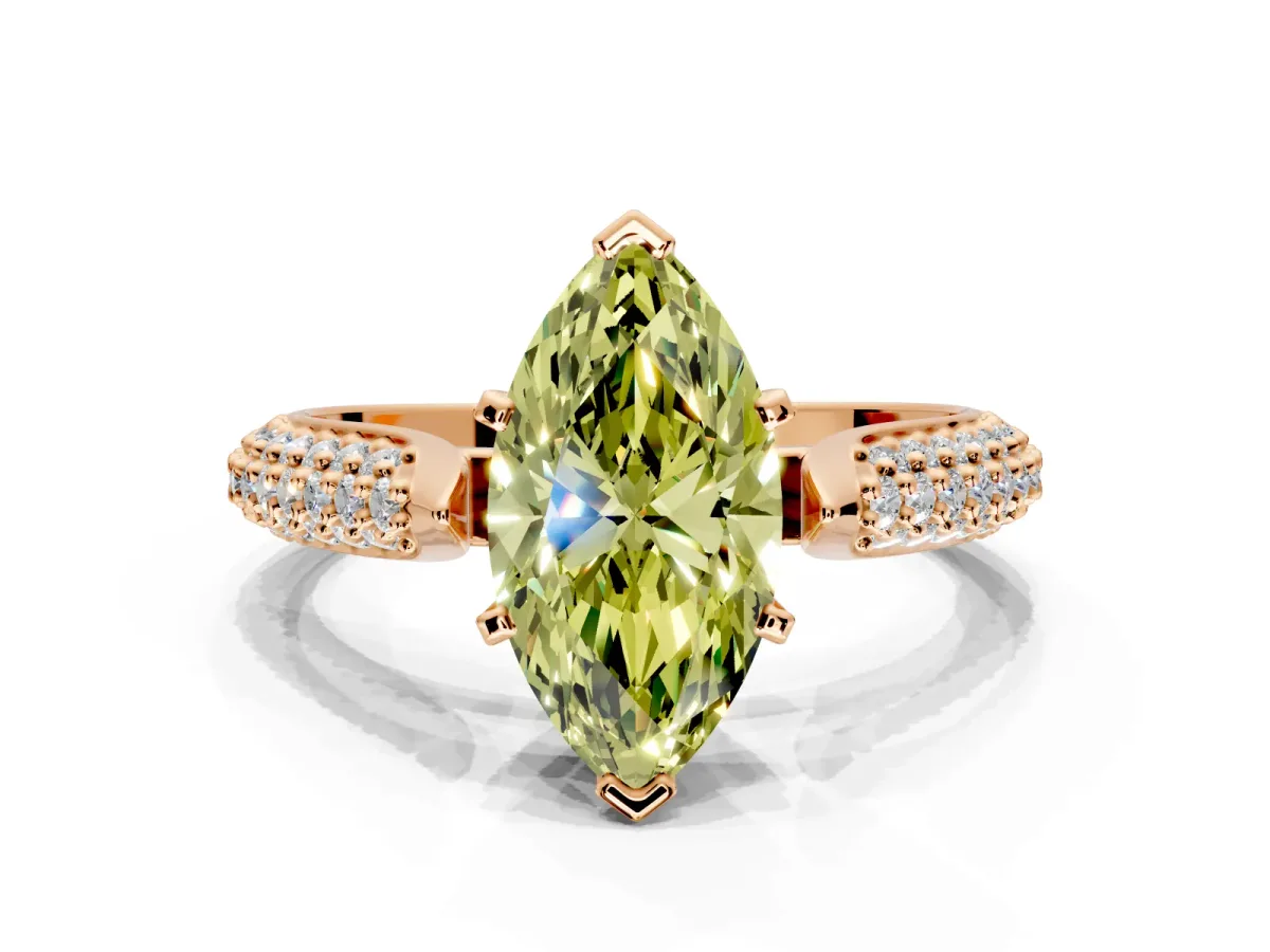 Solitaire Engagement Ring Setting for Fancy Yellow Marquise Center with Multi-Row Accents and Prong Head in Rose Gold