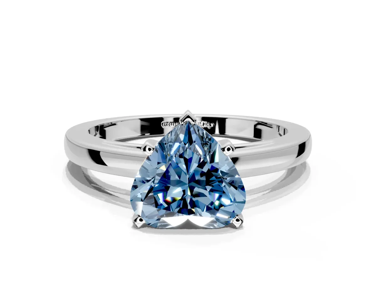 Solitaire Engagement Ring Setting for Fancy Blue Heart-Shaped Center with Basket Rail and Prong Head in Platinum