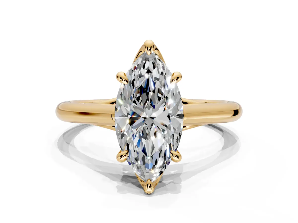 Solitaire Engagement Ring Setting for Marquise Center with Cathedral Band and Prong Head in Yellow Gold