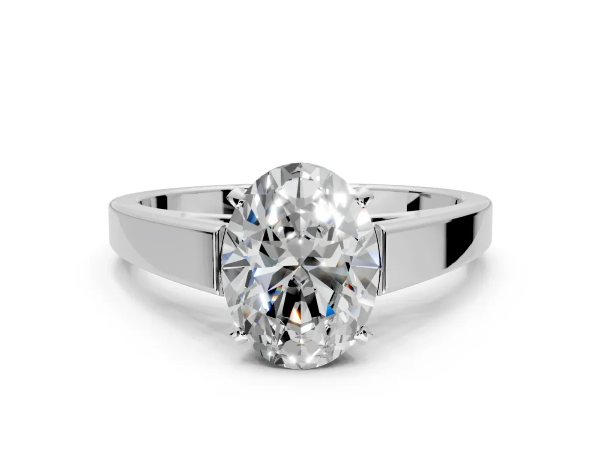 Solitaire Engagement Ring Setting for Oval Center with Tapered Split Shoulders and Prong Head in Platinum