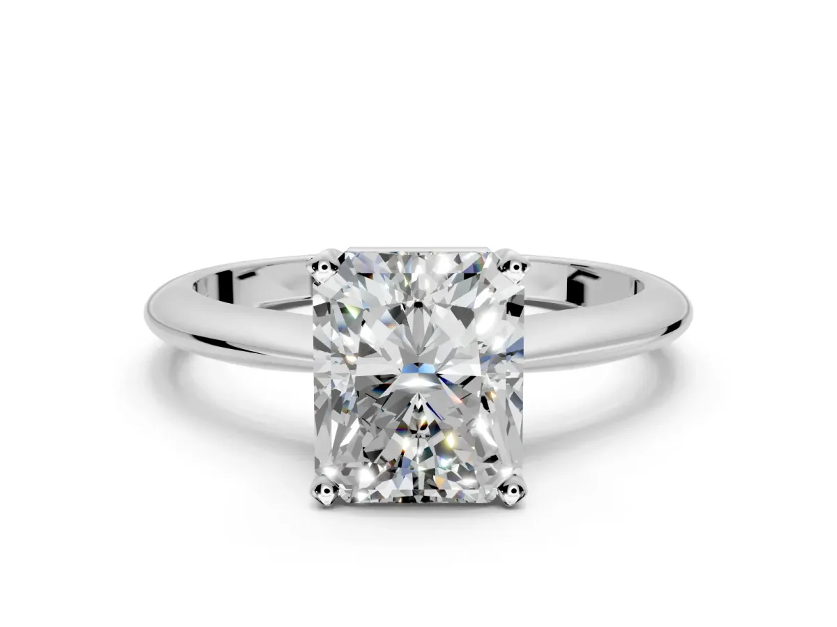 Solitaire Engagement Ring Setting for Radiant Cut Center with Knife Ridge Band and Claw Prong Head in Platinum