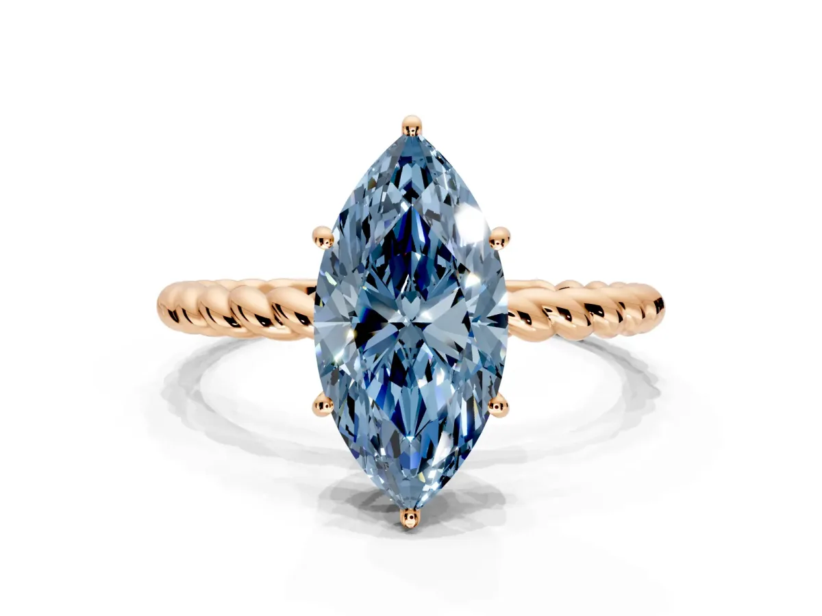 Solitaire Engagement Ring Setting for Fancy Blue Marquise Center with Plain Twisted Rope Band and Prong Head in Rose Gold