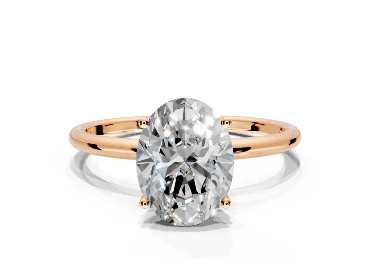 Solitaire Engagement Ring Setting for Oval Center with Straight Thin Band and Prong Head in Rose Gold